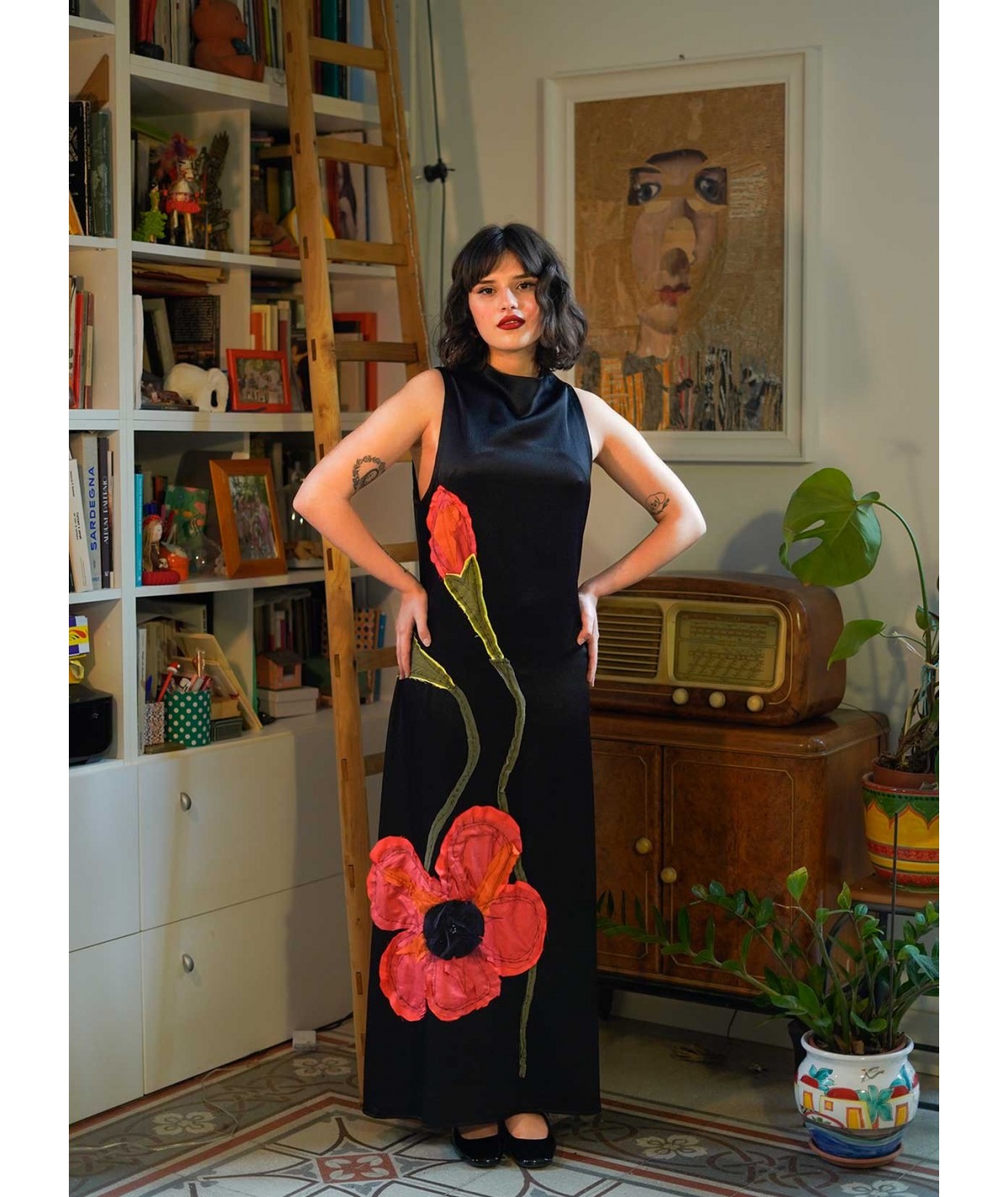 Midi Dress with Poppies Patch